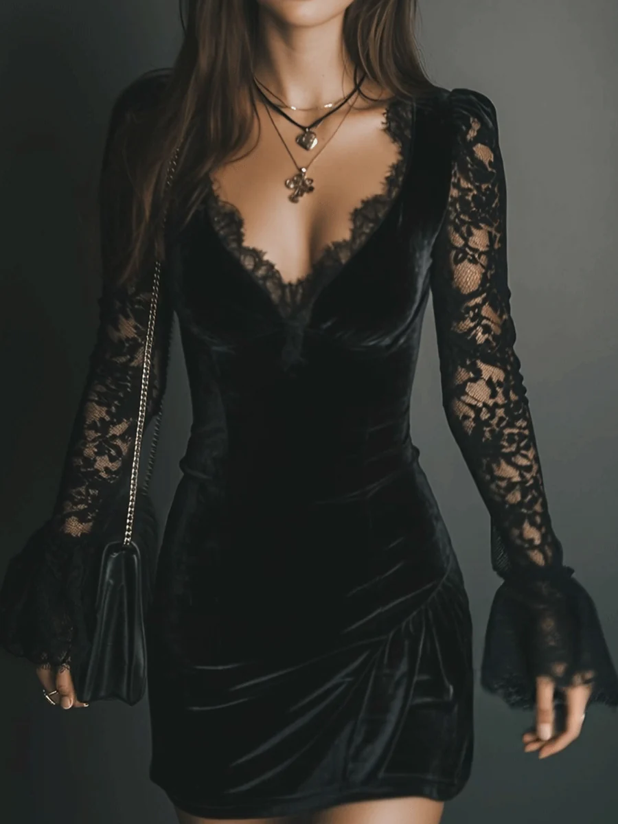 Lunori™ | Velvet and Lace Mini Dress Luna
