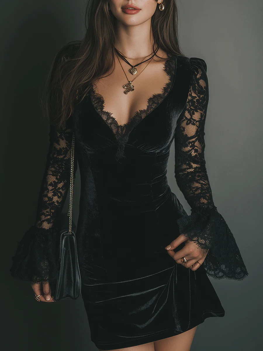 Lunori™ | Velvet and Lace Mini Dress Luna
