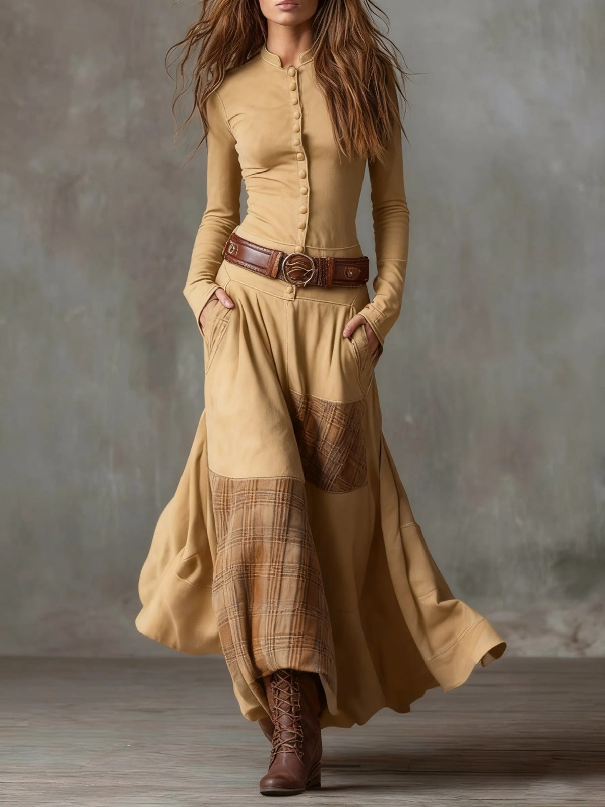 NOOR™ | Maxi Dress with Waist Accent and Vintage Bohemian Look