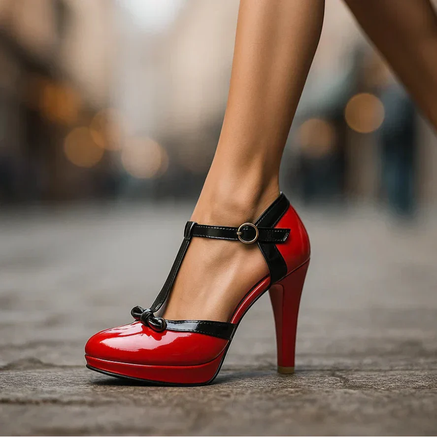 BOW-TIE REAL LEATHER HEELS