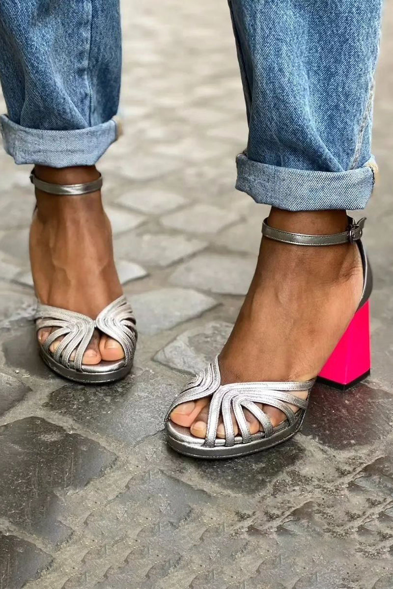Naelle™ | Shiny sandals with wide heel and elegant buckle