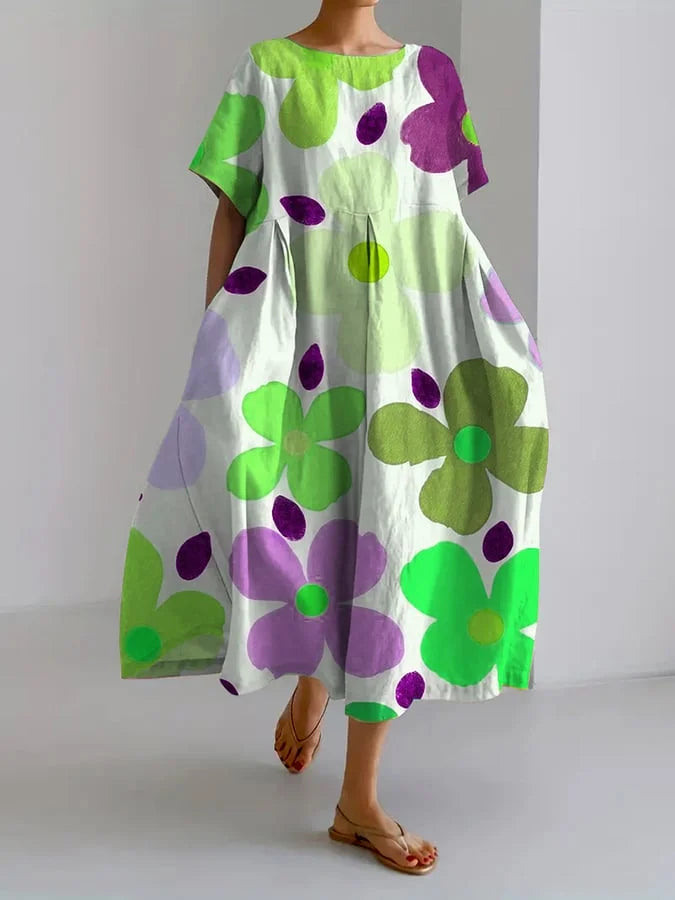 ELIANA | Midi Floral Dress with Carefree Style and Summer Comfort for Colorful Days