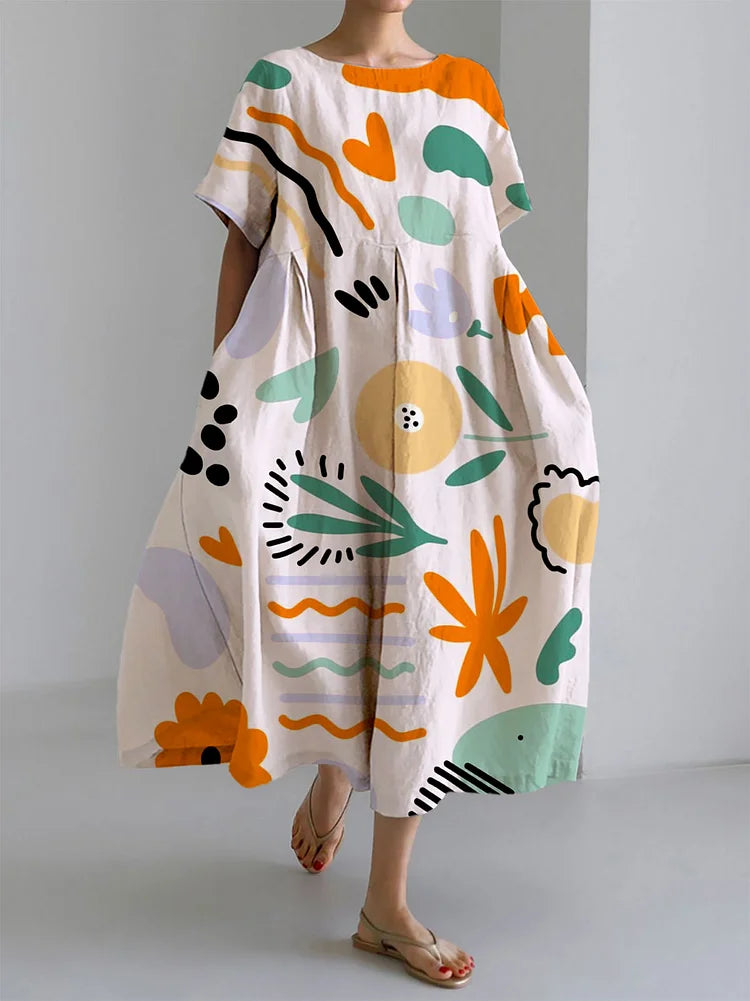 MILENA | Long Colorful Dress with Light Comfort and Artistic Print for Unique Summer Style