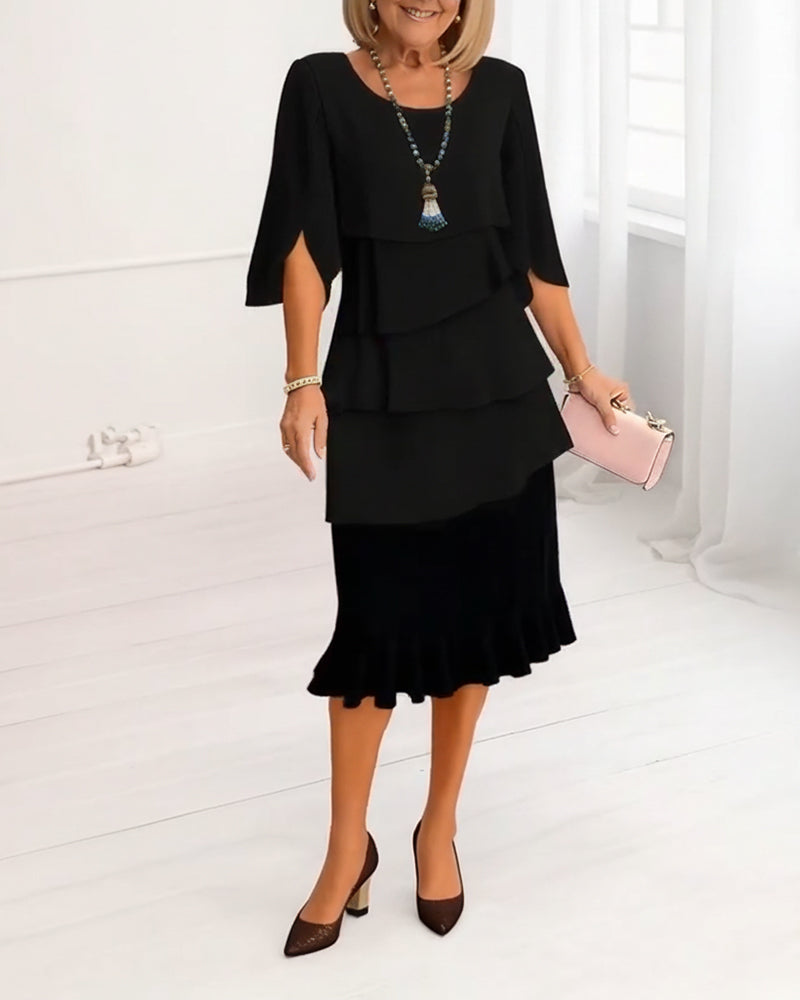 Renata | Elegant midi dress with ruffle-style sleeves