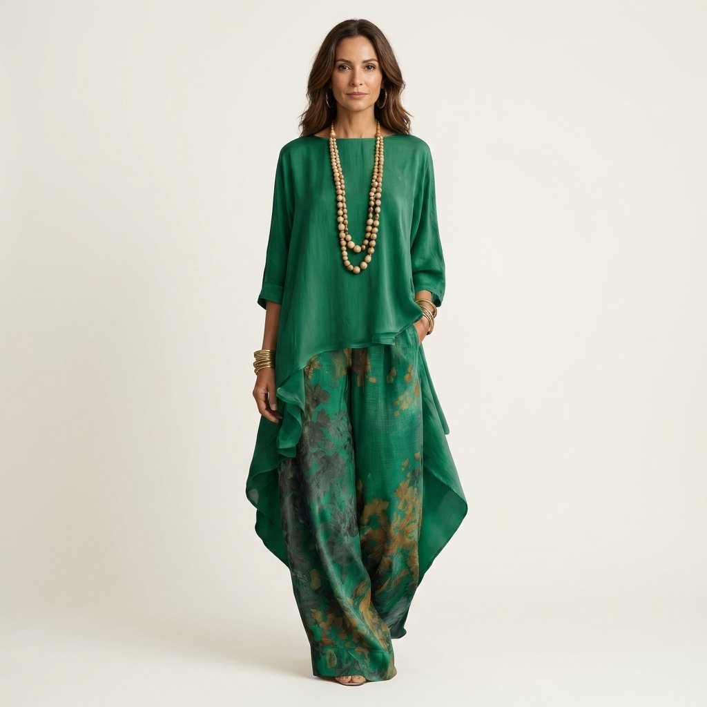 Cariola | Silk Two-Piece Set with Asymmetric Tunic