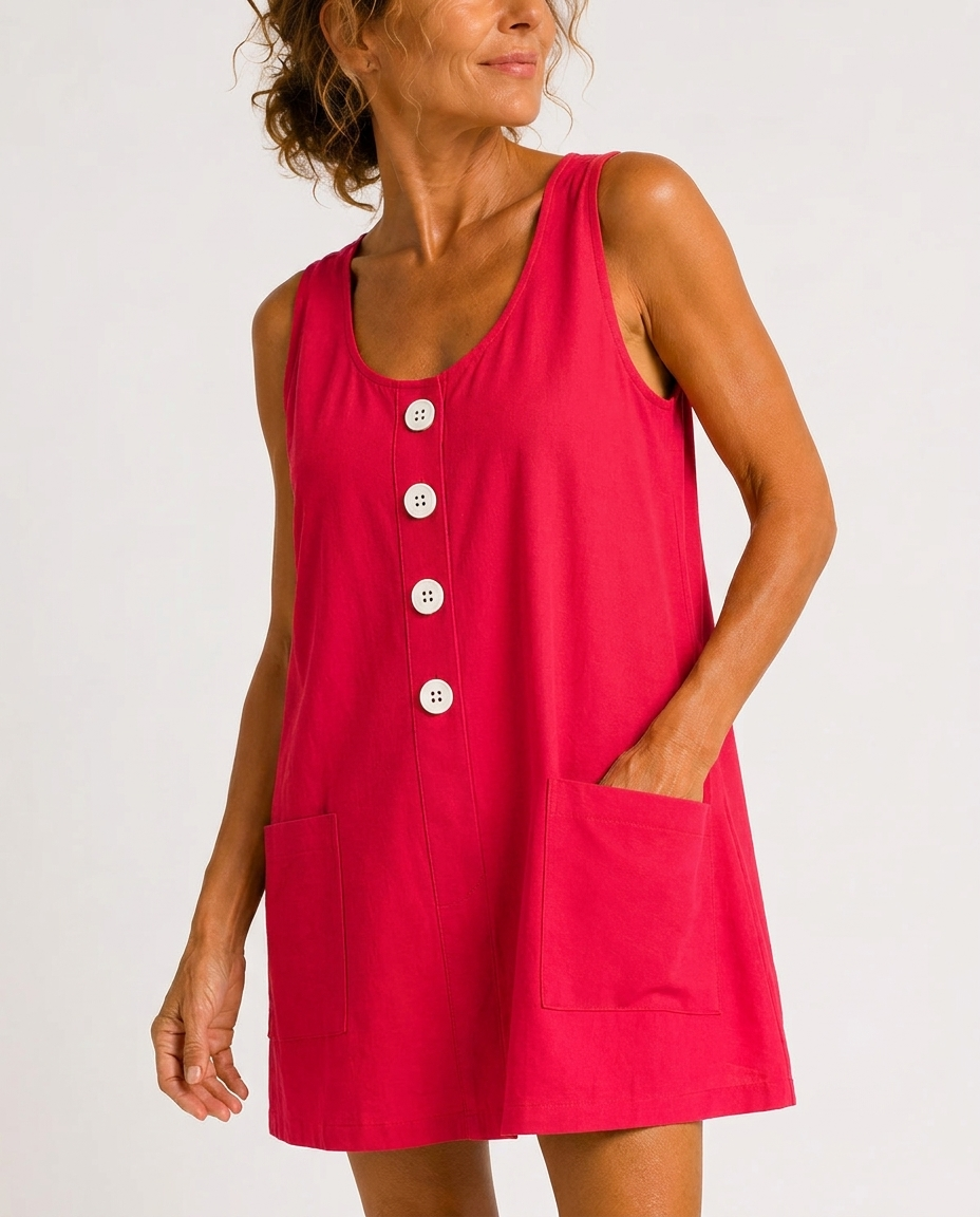 MABEL | Sleeveless Button-Front Mini Dress with Side Pockets
