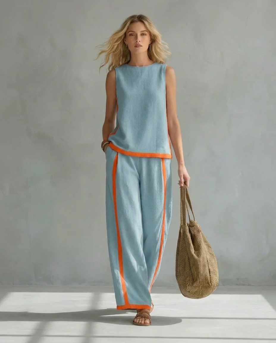 Elisa | Fluid Two-Piece Set with Contrast Details