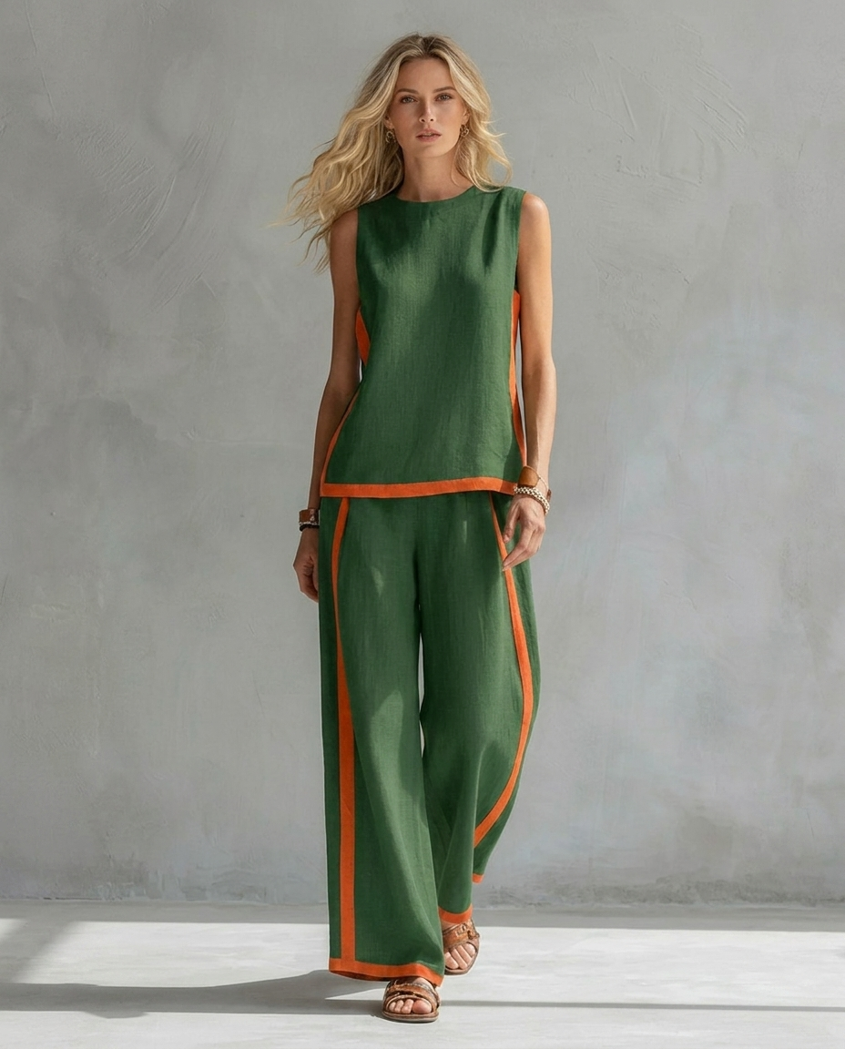 Elisa | Fluid Two-Piece Set with Contrast Details
