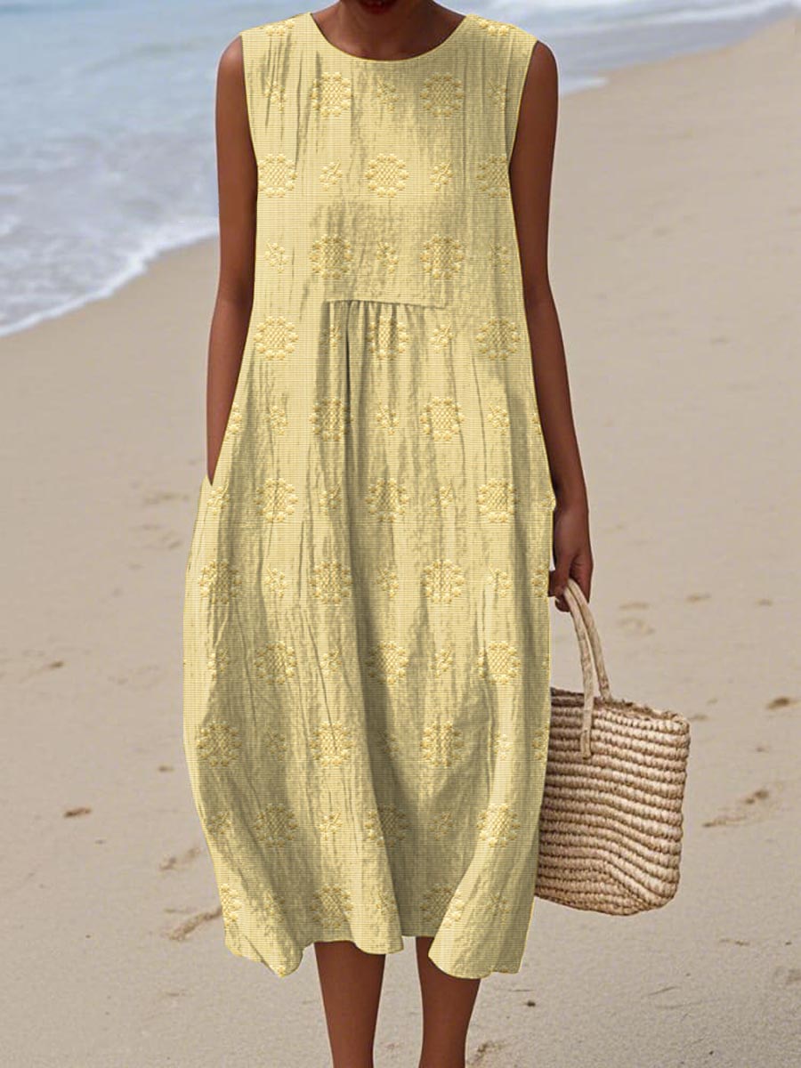SANNE | Summer Midi Dress with Embroidery and Hidden Pockets