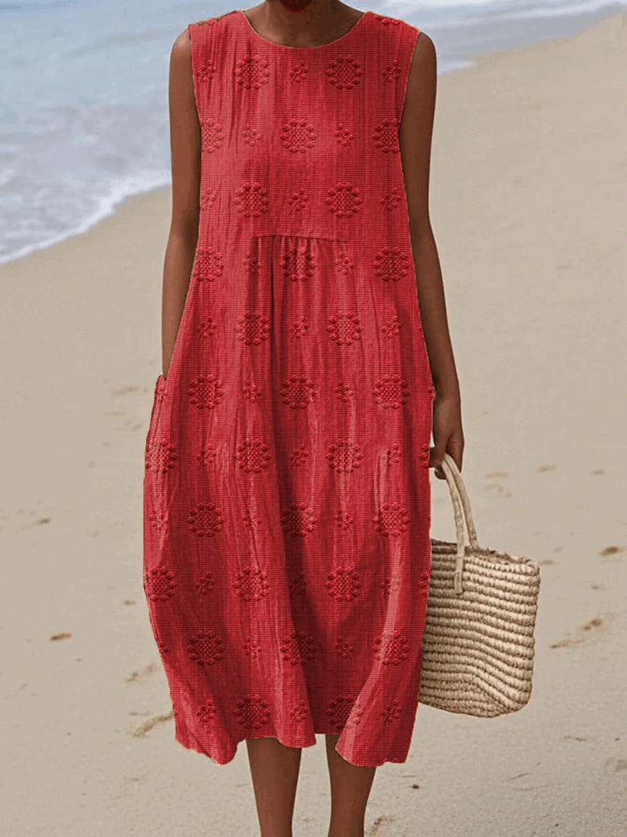 SANNE | Summer Midi Dress with Embroidery and Hidden Pockets
