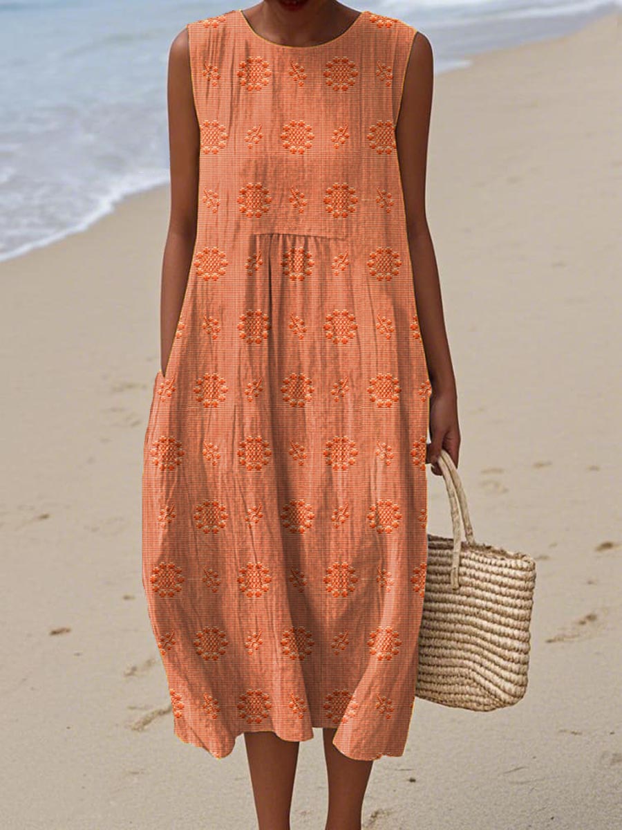 SANNE | Summer Midi Dress with Embroidery and Hidden Pockets