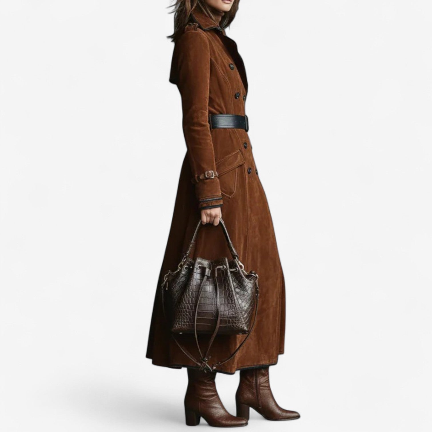 NATHALY™ | Long Trench Coat with Flattering Waist and Timeless Style for Day and City