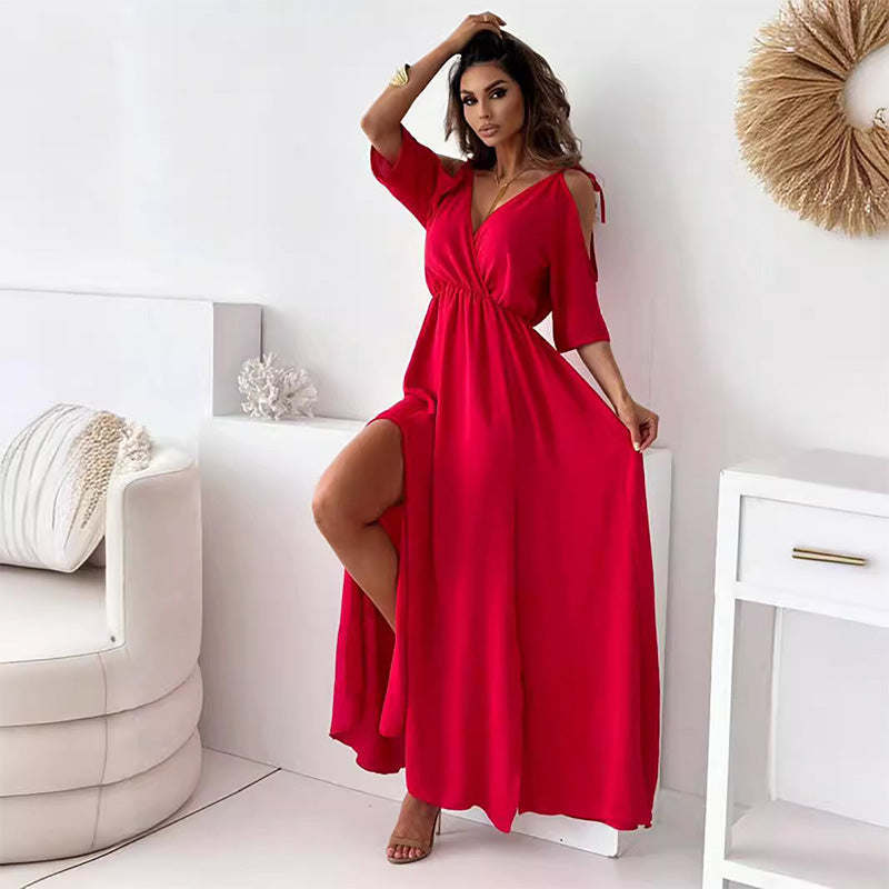 ISABELLA | Elegant Dress with Side Split and V-Neck for a Flattering and Feminine Style